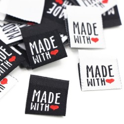 Fabric Label ""MADE WITH ...+ Heart" - 10 pcs.