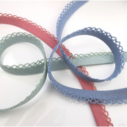 Schrägband Leinen mit Borte 12mm breit - 12m