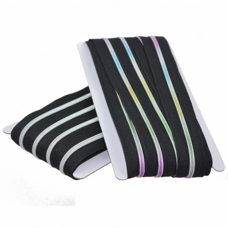 Endlosreißverschluss #5 metallic schwarz + rainbow - 2x 10m (ohne Schieber)