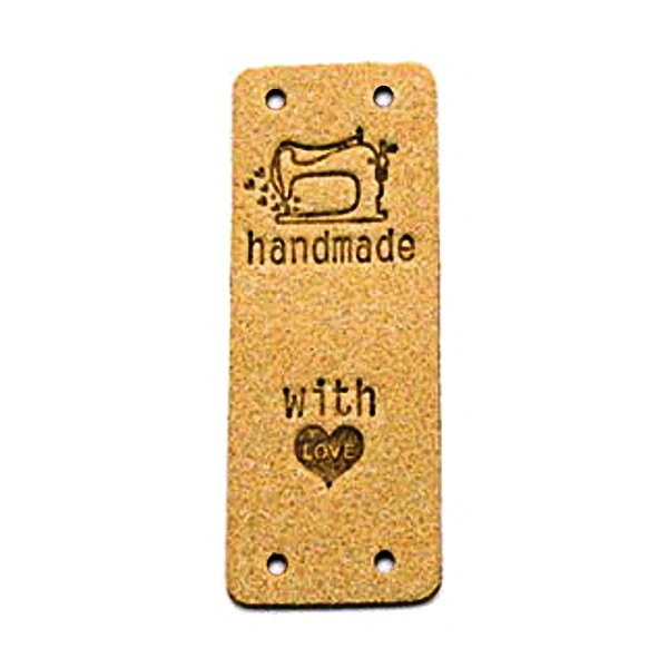 Klappbar - Aufschrift "handmade..." mit Nähmaschine auf honiggelb