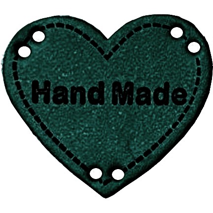 Kunstlederlabel Herz grün mit Aufschrift "Handmade"