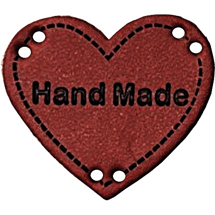 Kunstlederlabel Herz dunkelrot mit Aufschrift "Handmade"