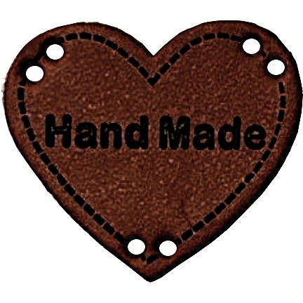 Kunstlederlabel Herz braun mit Aufschrift "Handmade"