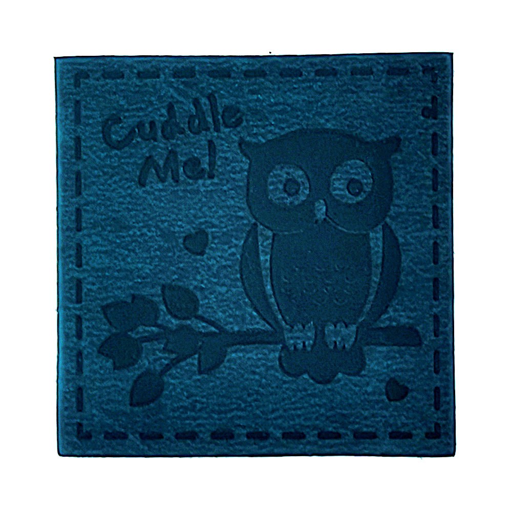 Kunstlederlabel quadratisch dunkelblau mit Eulenmotiv - 10 St.